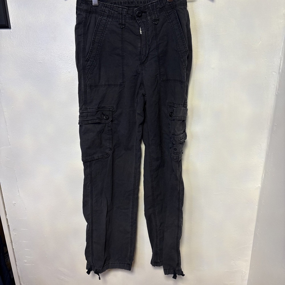 American Eagle Women's Jegging Cargo Pants Sz 2 light blk Stretch Skinny Leg Fit